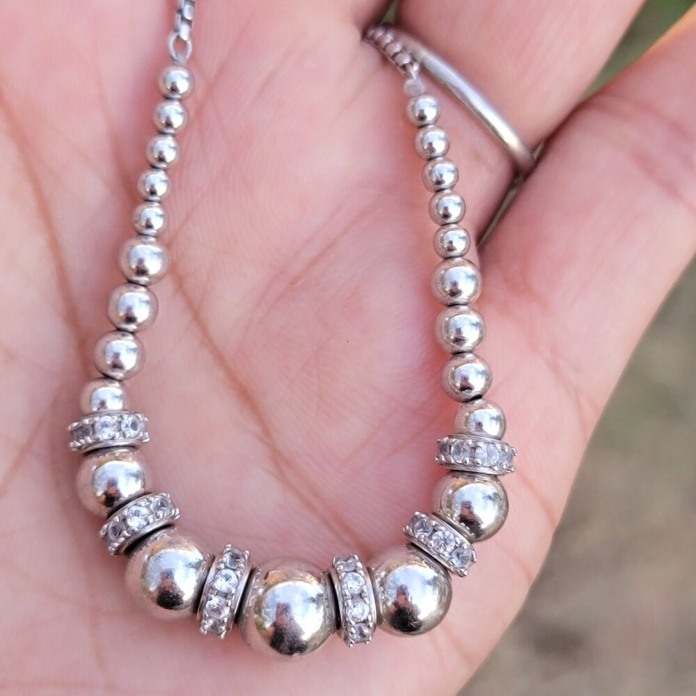 Stunning 925 sterling silver ball bead genuine diamond bolo bracelet